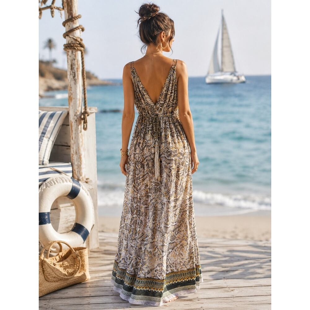 blue island Olive & Yellow Printed Boho Dress - Picture 2 of 9